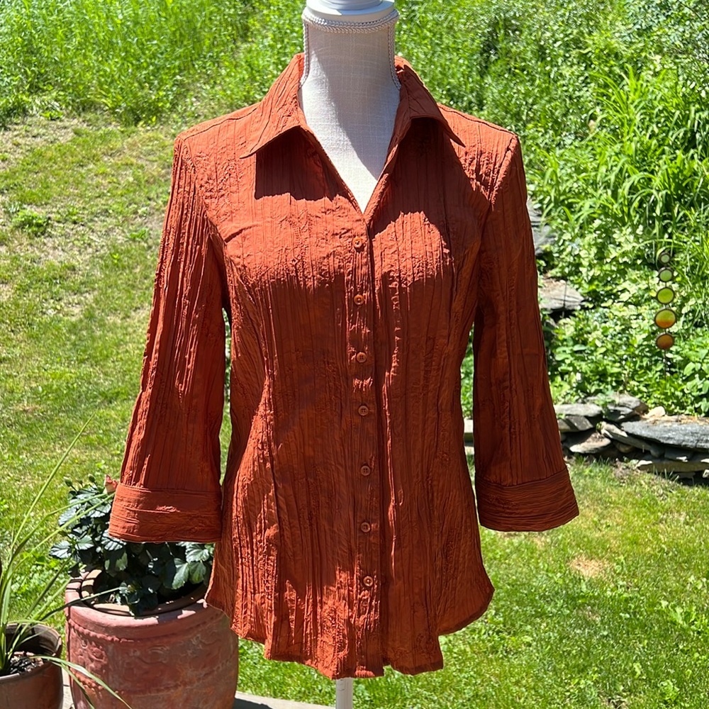 Christopher & Banks size med rust color button down, top three-quarter sleeve